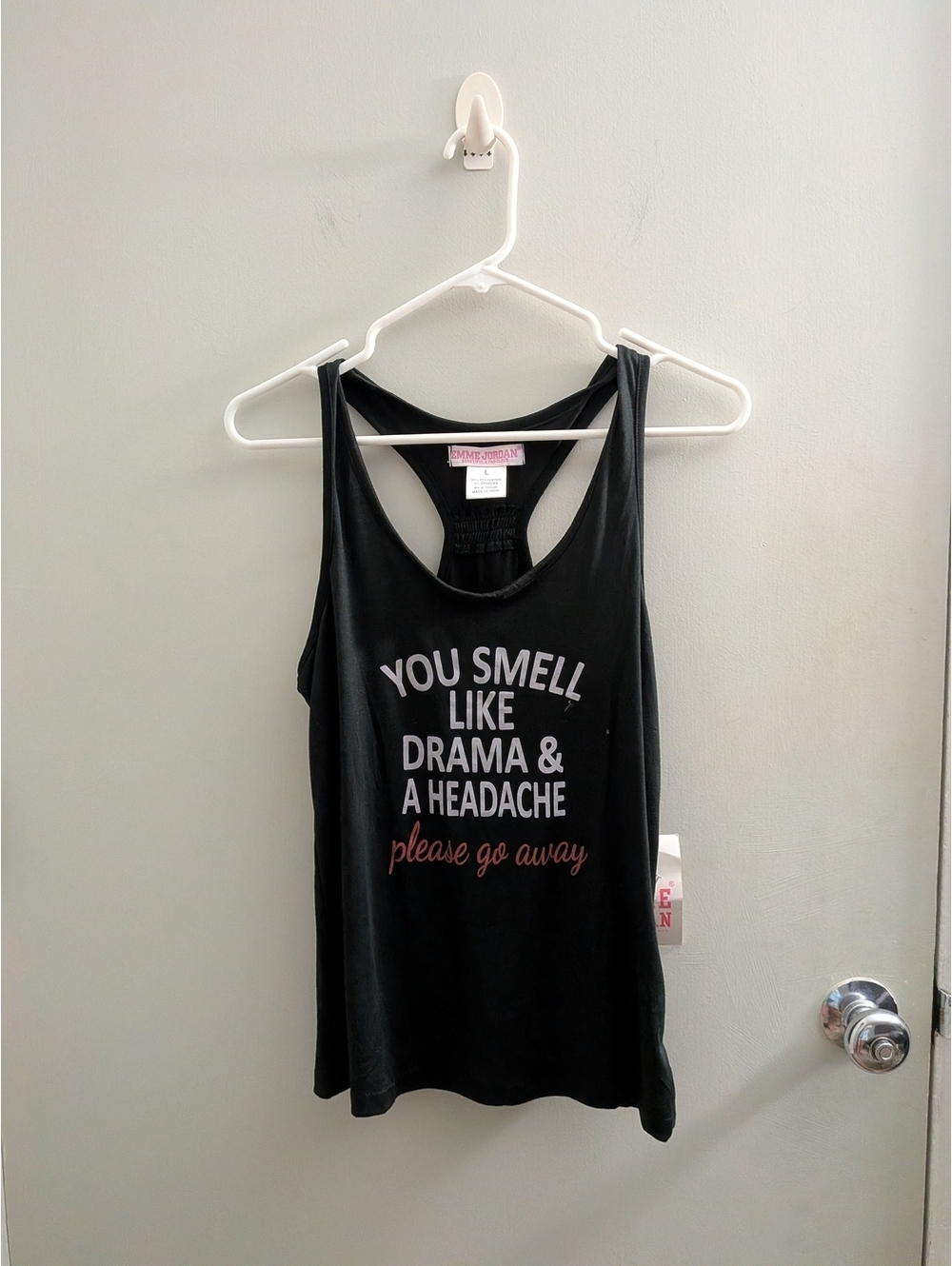 Emme Jordan Black Sassy Graphic Tank Top Size L Running Yoga Pilates Funny NWT
